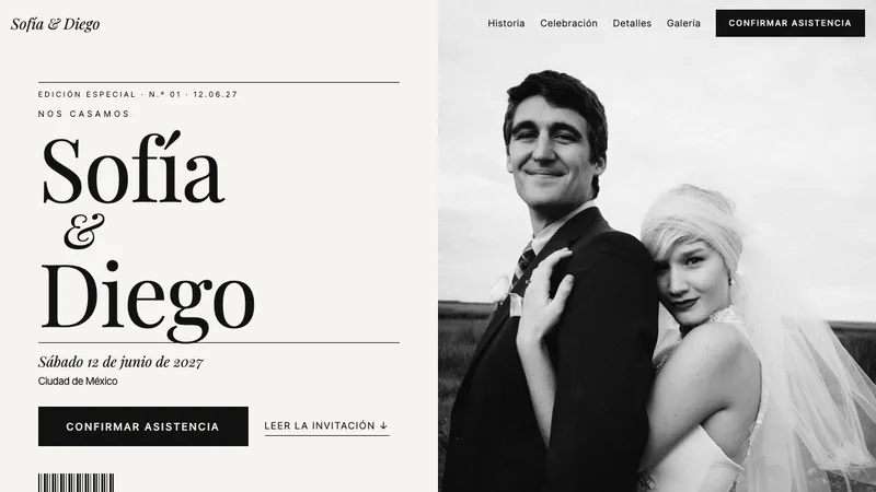 Demo de invitación digital Editorial - Boda